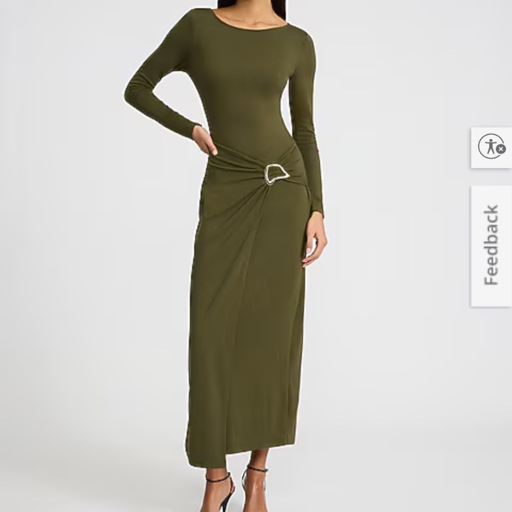 Long Sleeve Hardware Wrap Maxi Dress